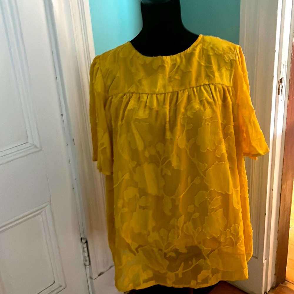 Pretty Short Sleeve Lined Blouse, with keyhole back size Large. New no tags